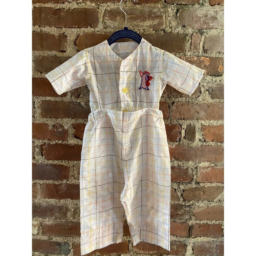 Vintage Handmade Pajama Set Summer Weight Snap Front Rooster 2Y